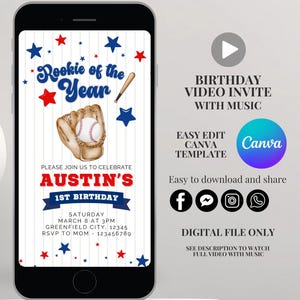 Baseball animated invite rookie of the year birthday video invite sports party invitation softball birthday invite baseball editable invite
