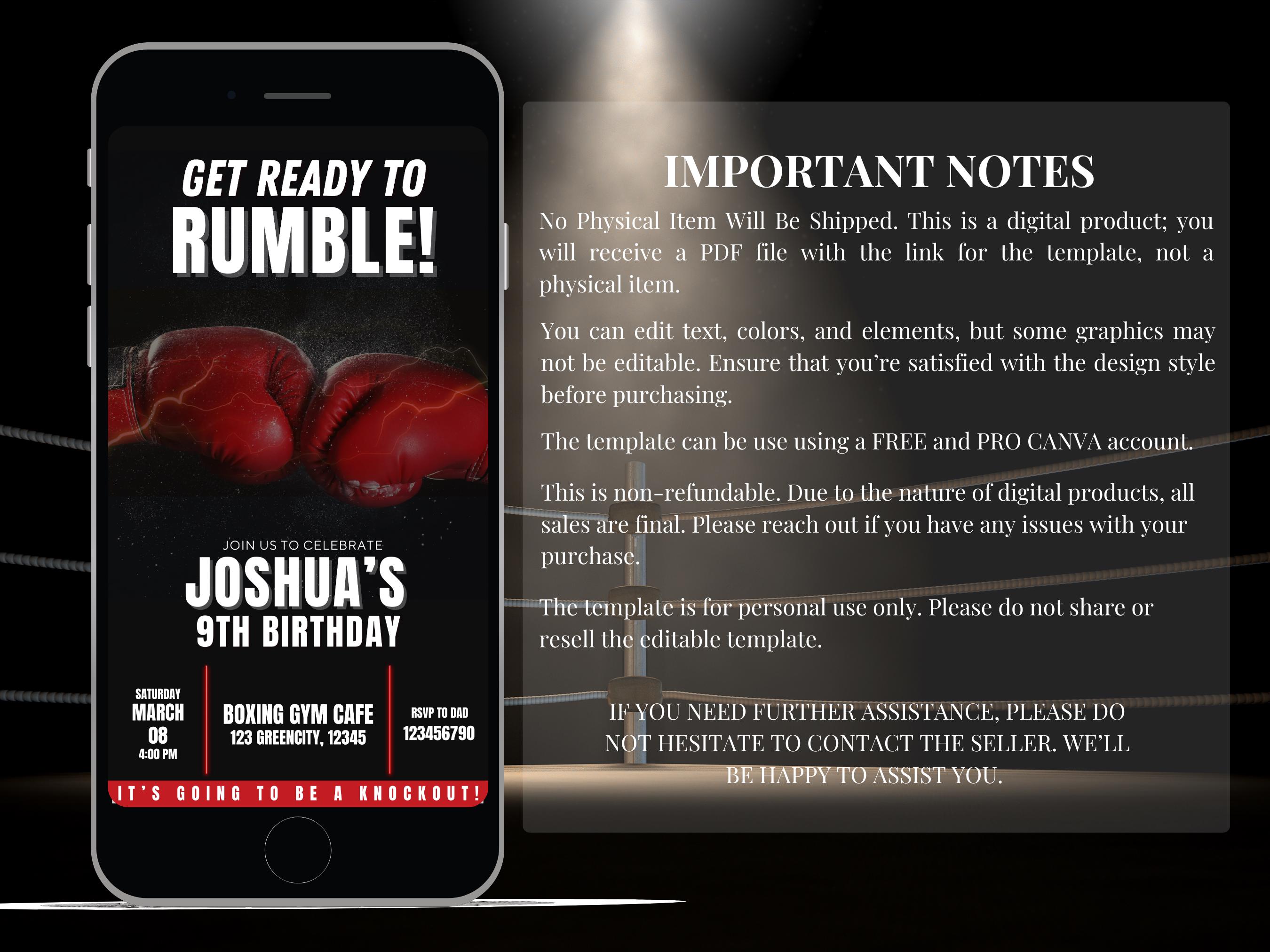 Editable Boxing Birthday Invitation Animated Video Template Boxing ...