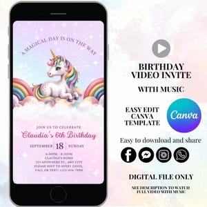 Magical Unicorn birthday invitation animated video invite unicorn party invite pastel unicorn rainbow invite unicorn invite template unicorn