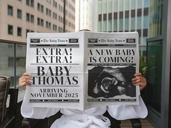 Newspaper Pregnancy Announcement Newspaper Template Announcement Pregnancy Newspaper Announcement Baby Pregnancy Newspaper Canva Template
