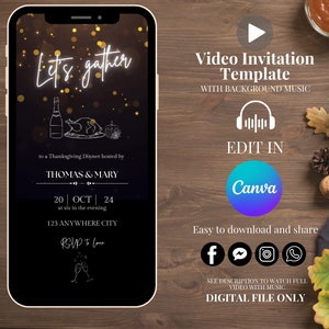 Bearbeitbare Thanksgiving-Party-Einladung animierte Thanksgiving-Dinner-Video-Einladung Herbst-Familienessen laden animiertes Herbstessen ein