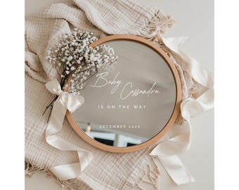 Mirror pregnancy announcement digital neutral baby announcement editable template minimalist pregnancy announcement vintage mirror reveal