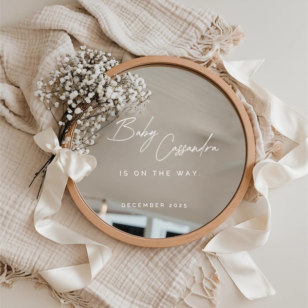 Mirror pregnancy announcement digital neutral baby announcement editable template minimalist pregnancy announcement vintage mirror reveal
