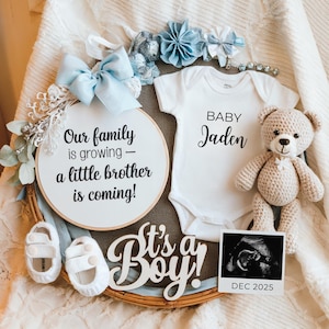 Boy pregnancy announcement digital baby announcement editable template boy gender reveal social media new baby brother announcement baby boy