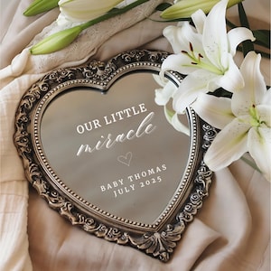 Mirror pregnancy announcement digital neutral baby announcement editable template minimalist pregnancy announcement vintage mirror reveal