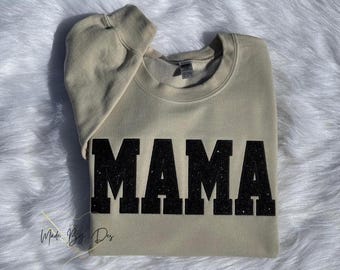 Tan Mama Glitter Embroidered Sweatshirt, Mother's Day Gift