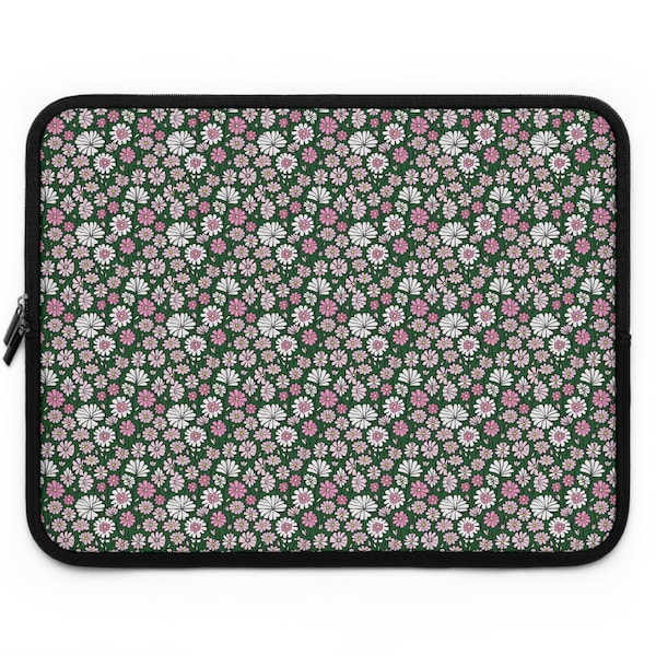 Daisy Flowers Green Laptop Sleeve, Macbook Air 13 15 17 Inch Case,Laptop Case Bag, Travel Laptop Bag, Floral laptop Bag, Gift for Women