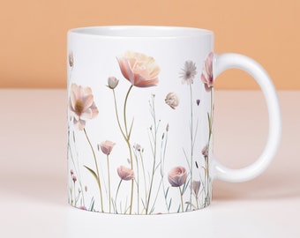 Wildflowers Coffee Mug, Pressed Flowers Mug, Spring Mug, Boho pressed flower mug, Gift for Her, Spring decor, Floral Mug, Gift for mom