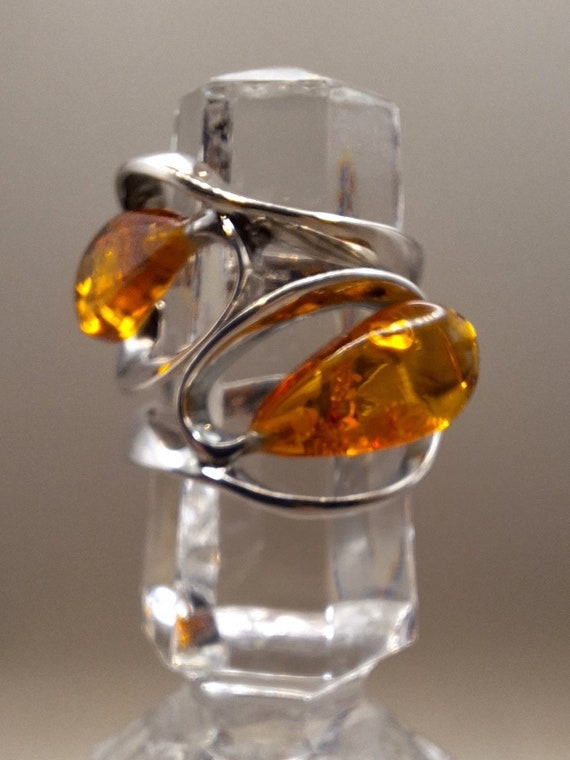 Vintage Amber Rings 925 Sterling. Size 6 1/2 & 8 1