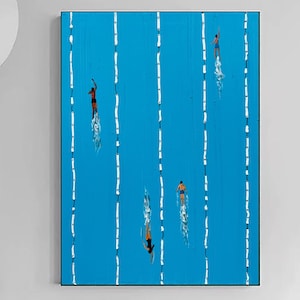 Swimming Painting Blue Textured Wall Art Swimmers Gift Blue Minimalist Painting Swimming Pool Painting Swimming Art