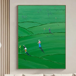 Large Textured Green Golf Art 3D Palette Knife Painting Contemporary Sport Decor Green Canvas Modern Golf Artwork Unique Golf Lovers Art
