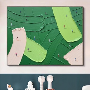 Large Green Canvas Art Textured Green Golf Art 3D Palette Knife Painting Contemporary Sport Decor Modern Golf Artwork Unique Golf Lovers Art