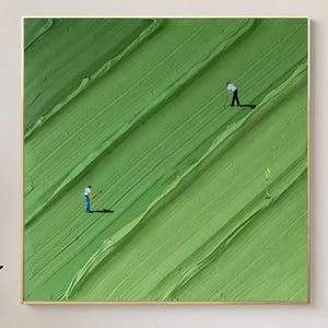 Oryginalna teksturowana zielona sztuka golfowa 3D Malowanie szpachelką Współczesny wystrój sportowy Zielone płótno Nowoczesne dzieło sztuki golfowej Unikalna sztuka miłośników golfa