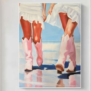 Ultrarealistische vintage western cowgirl laarzen schilderstijl vrouwelijk been realisme schilderij kunst gepersonaliseerde aangepaste landschapsmuurschildering