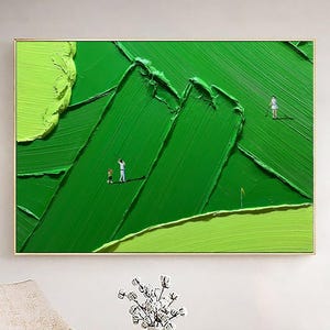 Golf art,Green golf art ,Custom work gift Green Minimalist Art Original golf canvas art Green textured wall art Green 3D texture painting