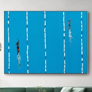 Zwei Personen Schwimmen Wettbewerb Gemälde Schwimmer Wand Dekor Kunst Minimalist Schwimmer Kunst Schwimmbad Geschenke Schwimmer Deco Stil Wand dekor