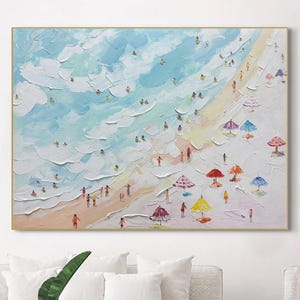 Happy Coast Painting Swimming Painting Custom Painting Texture Wall Art Personalized Gift Summer Art Costal Art Summer Crowds on the Shore
