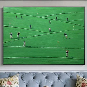 Contemporary Sport Decor Textured Green Golf Art 3D Palette Knife Painting Green Canvas Modern Golf Artwork Unique Golf Lovers Art
