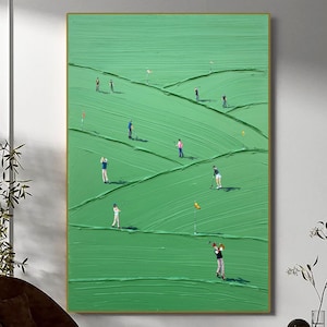 Green Canvas Art Textured Green Golf Art 3D Palette Knife Painting Contemporary Sport Decor Modern Golf Artwork Unique Golf Lovers Art