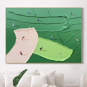 Green Golf Canvas Wall Art Large Green Abstract Painting Green Textured Wall Art Golf Course Painting Golf Lovers Gifts Handmade Painting