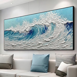 Blue Ocean Wave Painting on Canvas Ocean Textured Painting Ocean Wave Canvas Art Choice Minimalist Living Room Art Modern Beach Decor