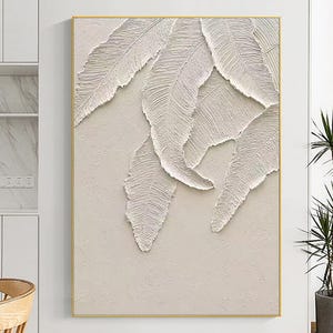 Organic-Style Tree Leaf Painting 3D Textured Art  White Banana Leaf Botanical Wall Art Plants Abstract Painting Living Room Decor Painting