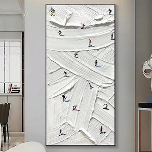 Large Skiing Sports Painting on Canvas Custom Painting 3D Texture Wall Art Gift for Skiers Pure White Snow Skiing Art Snowy Mountain Art