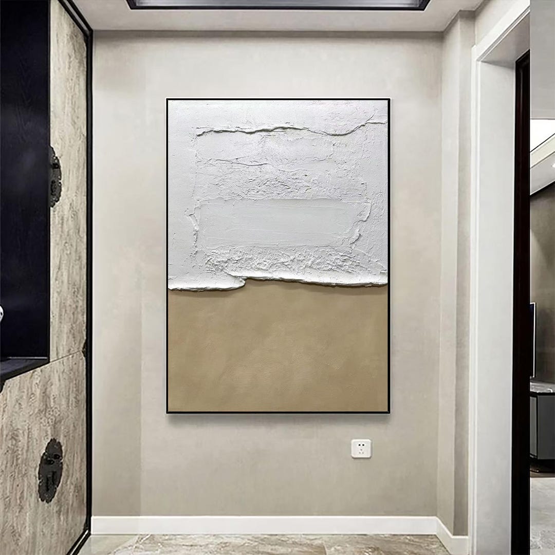 Large Beige Abstract Canvas Painting: Minimalist Wabi Sabi Wall Art - Etsy
