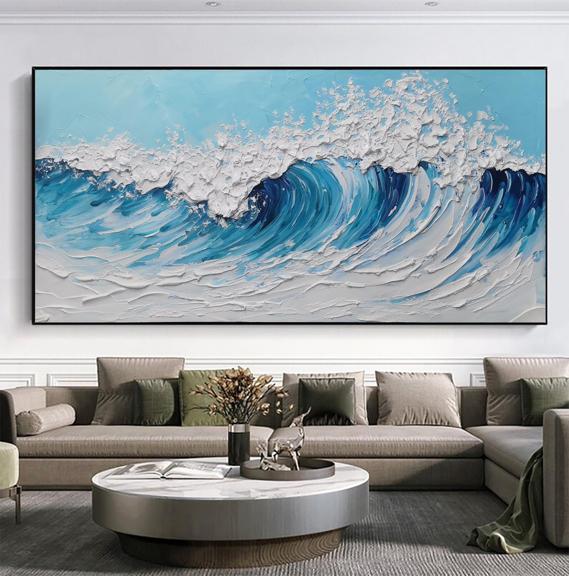Blue Ocean Coastal Wall Art White Ocean Wave Canvas Art 3D Coastal Wall ...