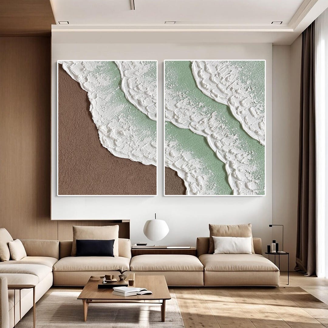 Textured Wabi Sabi Wall Art Set: 3D Ocean Waves Abstract Painting - Etsy