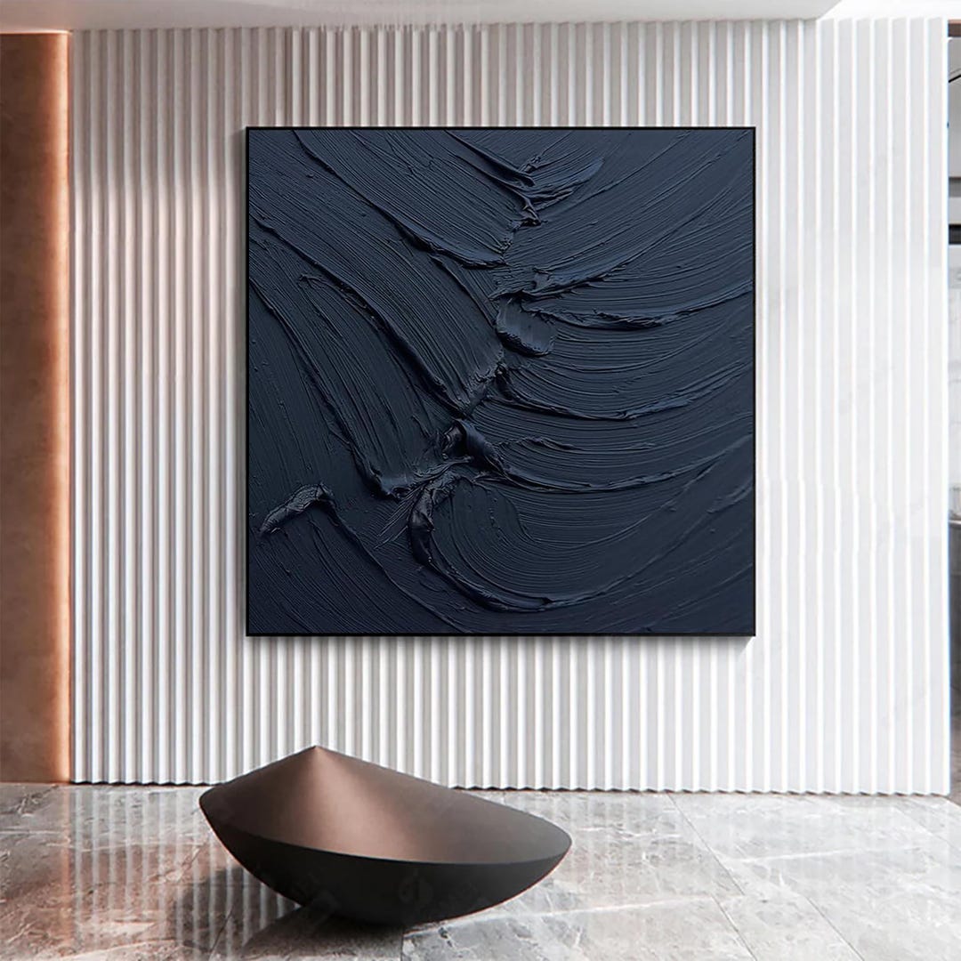 Navy Blue 3D Textured Art Blue Heavy Textured Art,large Minimalist ...