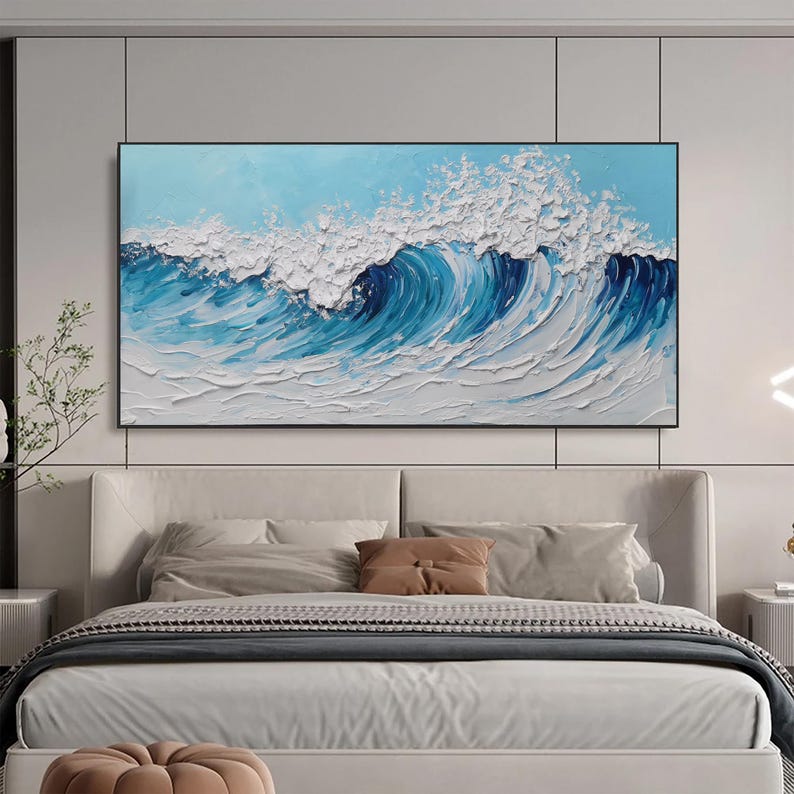 Blue Ocean Coastal Wall Art White Ocean Wave Canvas Art 3D Coastal Wall ...