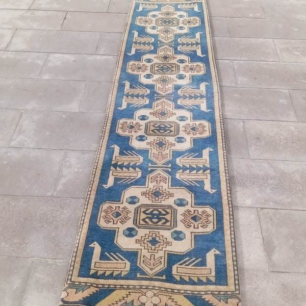 2x8 brown Blue White Vintage Runner,2x8 Turkish Runner, Oushak Living Room Bedroom Kitchen Kids Entry Rug,Home Decor 2.1x8.3 ft