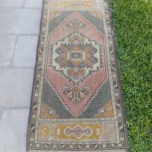Vintage Turkish Rug 2x4 Oushak Wool Rug 1.10x4.1 Feet, 1970s Handwoven Carpet Rug, Tax Free USA