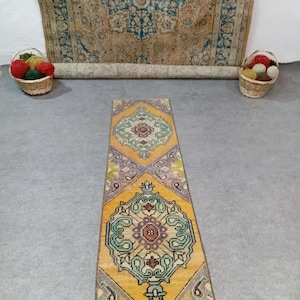 2x6 Runner, Vintage, Soft, Area, Pastel Rug, 2x6 Oushak, SmallRug, Kitchen Rug, 2x5 Turkish, Faded, Woven Rug Handmade Wool Rug, 1.6x5.8 ft