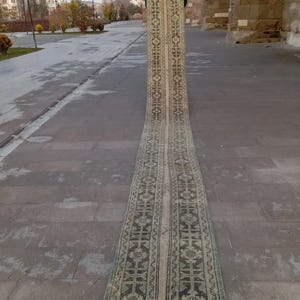 Handwoven Wool Oushak Stair Runner Rug: Vintage Turkish Hallway Rug (2x20 feet)