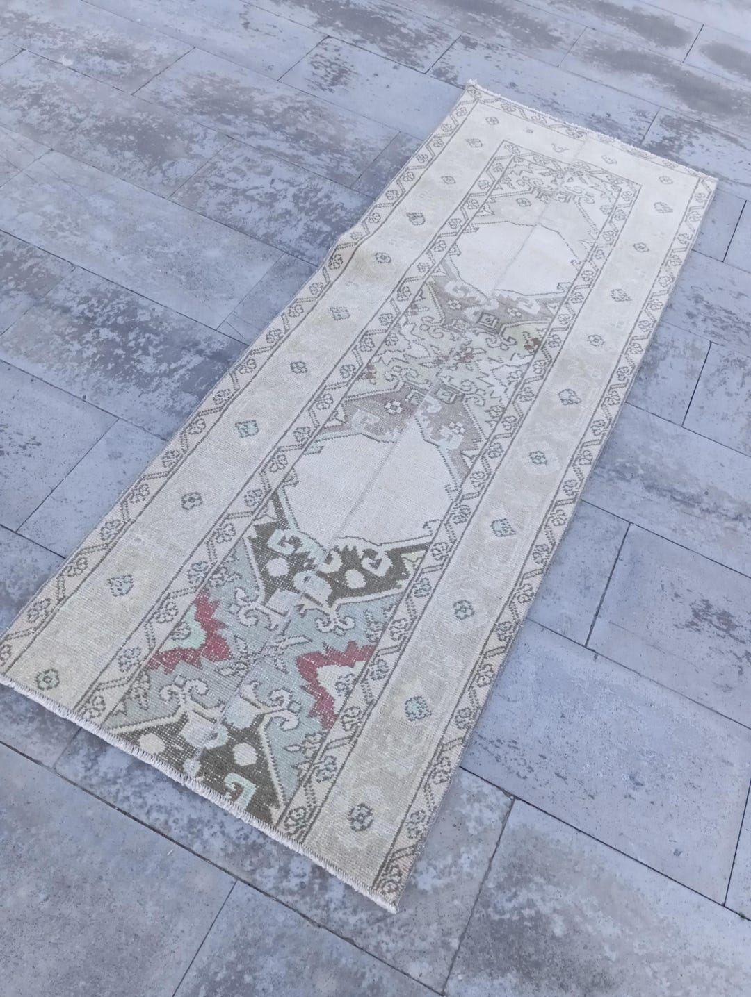 Vintage Turkish Oushak Runner Rug: 2x6 Pastel Woven Wool Runner, 2.4x6 ...