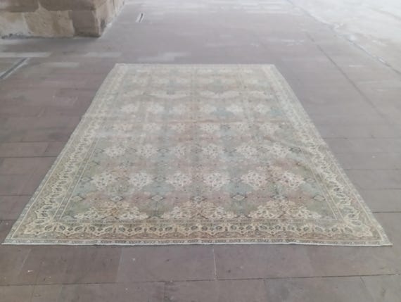 9x12 Rug Vintage Turkish Rug: Handmade Wool, Neutral Decor Rug, 8.5x12.5 feet