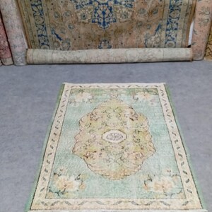 3x4 Square Rug, Neutral Oushak Rug, 3x3 Small Persian Rug, Turkish Bathroom Rug, Vintage Doormat, Welcome Mat Boho, Wool Rug, 3x3.10 feet