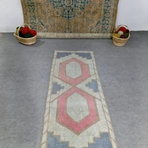2x6 Runner, Vintage, Soft, Area, Pastel Rug, 2x6 Oushak, SmallRug, Kitchen Rug, 2x5 Turkish, Faded, Woven Rug Handmade Wool Rug 2x5.9 feet