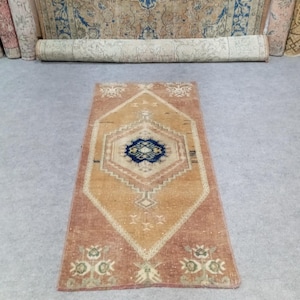 2x6 Runner, Vintage, Soft, Area, Pastel Rug, 2x6 Oushak, SmallRug, Kitchen Rug, 2x5 Turkish, Faded, Woven Rug Handmade Wool Rug 2.2x4.7 ft