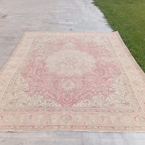 May include: A rectangular area rug featuring a central medallion design with intricate floral and vine patterns. The colour palette consists of soft dusty pink and cream tones, with a wide decorative border framing the detailed interior motif.