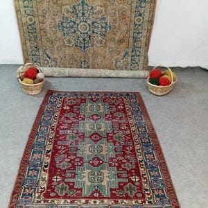4x5 Turkısh rug, Vintage rug 3x5 Colorful turkish rug 4x6, Vibrant pink brown rug 4x5, Afghan rug, Heriz rug 4x5, Malayer rug, 3.10x5.3 ft