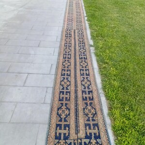 Alfombra turca vintage tipo pasillo, estilo patchwork, 1,11 x 20,5 pies, alfombra de pasillo estilo años 70, lavada.