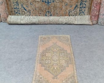 2x4 Rug, Vintage, Soft, Area, Pastel Rug, 2x4 Oushak, SmallRug, Kitchen Rug, 2x5 Turkish, Faded, Woven Rug Handmade Wool Rug 1.9x3.6 ft