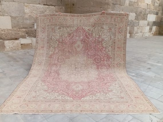 Vintage Turkish Rug 9x12 Oushak Rug 9x12: Large Distressed Wool Carpet Rug, 9.5x12.5 feet Tax Free USA