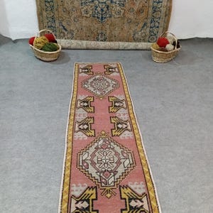 2x6 Runner, Vintage, Soft, Area, Pastel Rug, 2x6 Oushak, SmallRug, Kitchen Rug, 2x5 Turkish, Faded, Woven Rug Handmade Wool Rug 1.10x6.5 ft