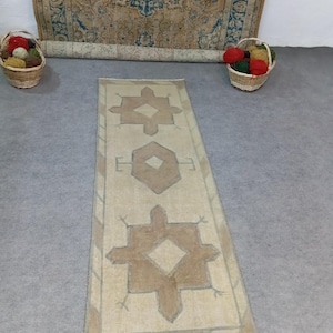 2x6 Runner, Vintage, Soft, Area, Pastel Rug, 2x6 Oushak, SmallRug, Kitchen Rug, 2x5 Turkish, Faded, Woven Rug Handmade Wool Rug 2x6 ft