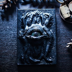 Handcrafted Leather Necronomicon Book: Dark Eyes & Tentacles - For Halloween