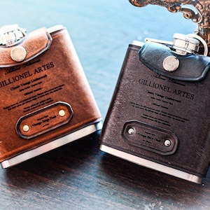 Vintage Style Leather Hip Flask Cover, Handmade, Cow Oil Leather, 6oz Stainless Steel Hip Flask, Handcrafted, Black Leather,Beige Leather